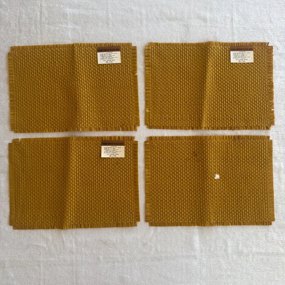 8pc‎ Vintage Japanese MCM Woven Placemats Napkins Set 4 Mustard Gold